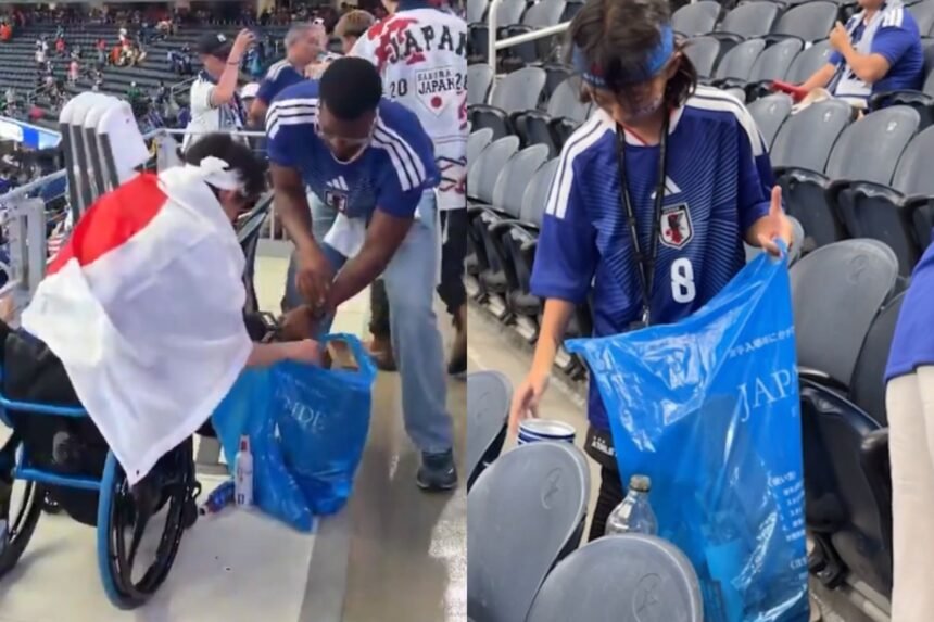 Japoneses recolhem o lixo das arquibancadas após jogo contra a Holanda